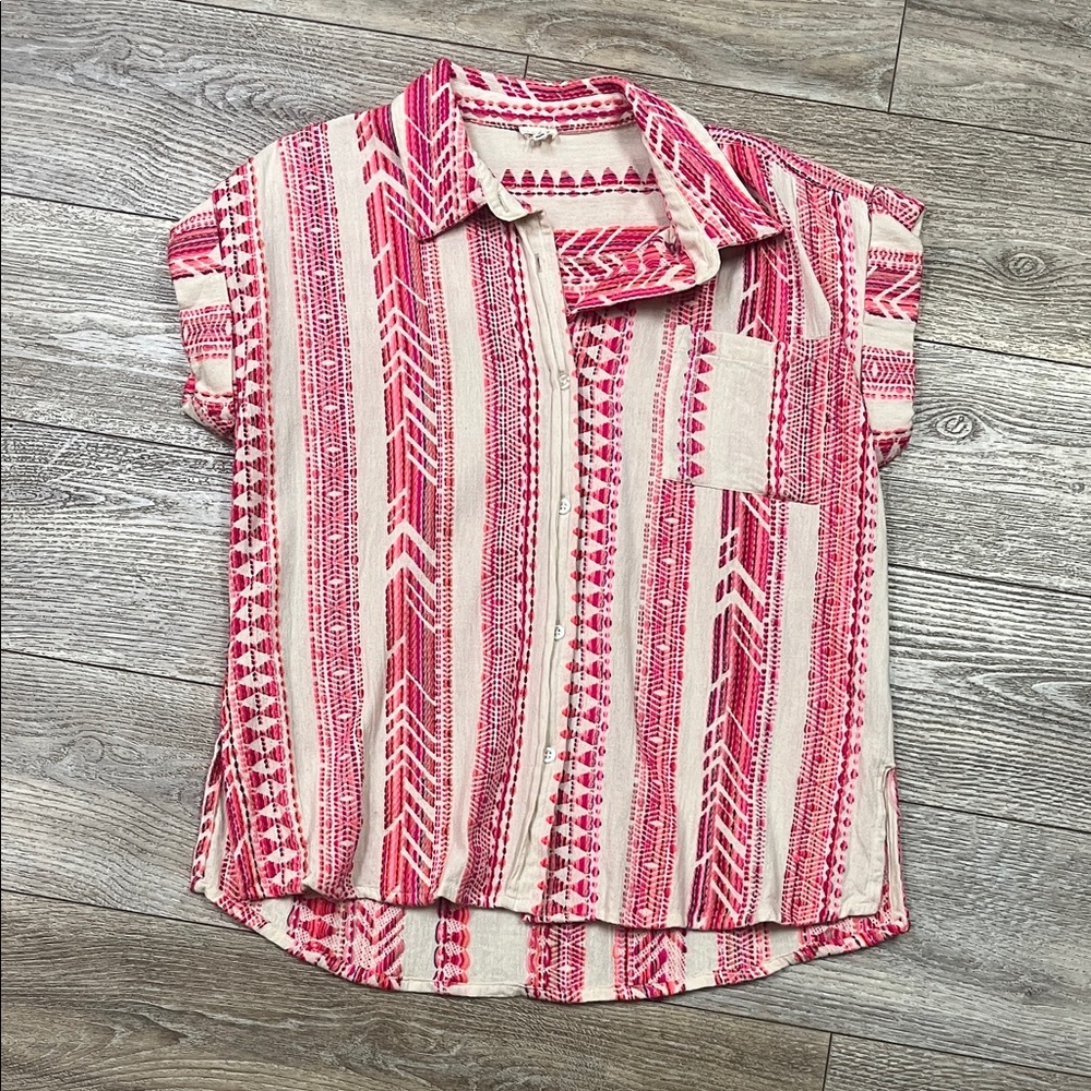 Woven Pink Stripe Button-Down Shirt